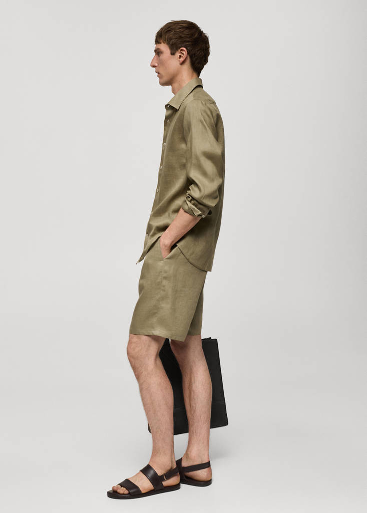Regular-fit 100% linen shirt — Khaki