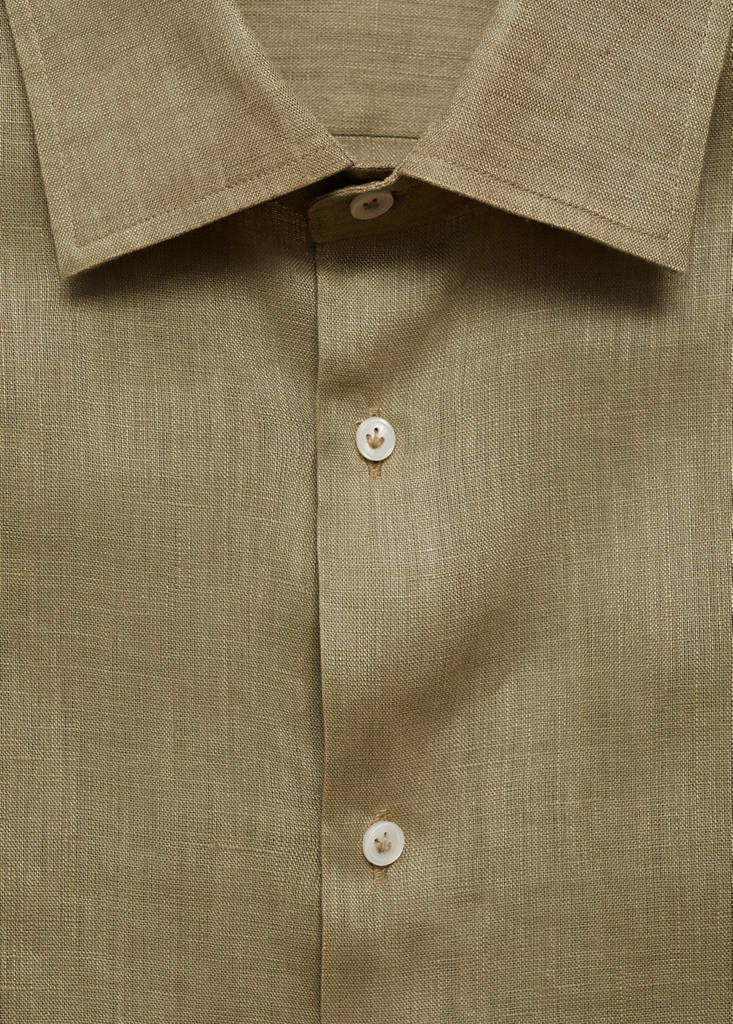 Regular-fit 100% linen shirt — Khaki
