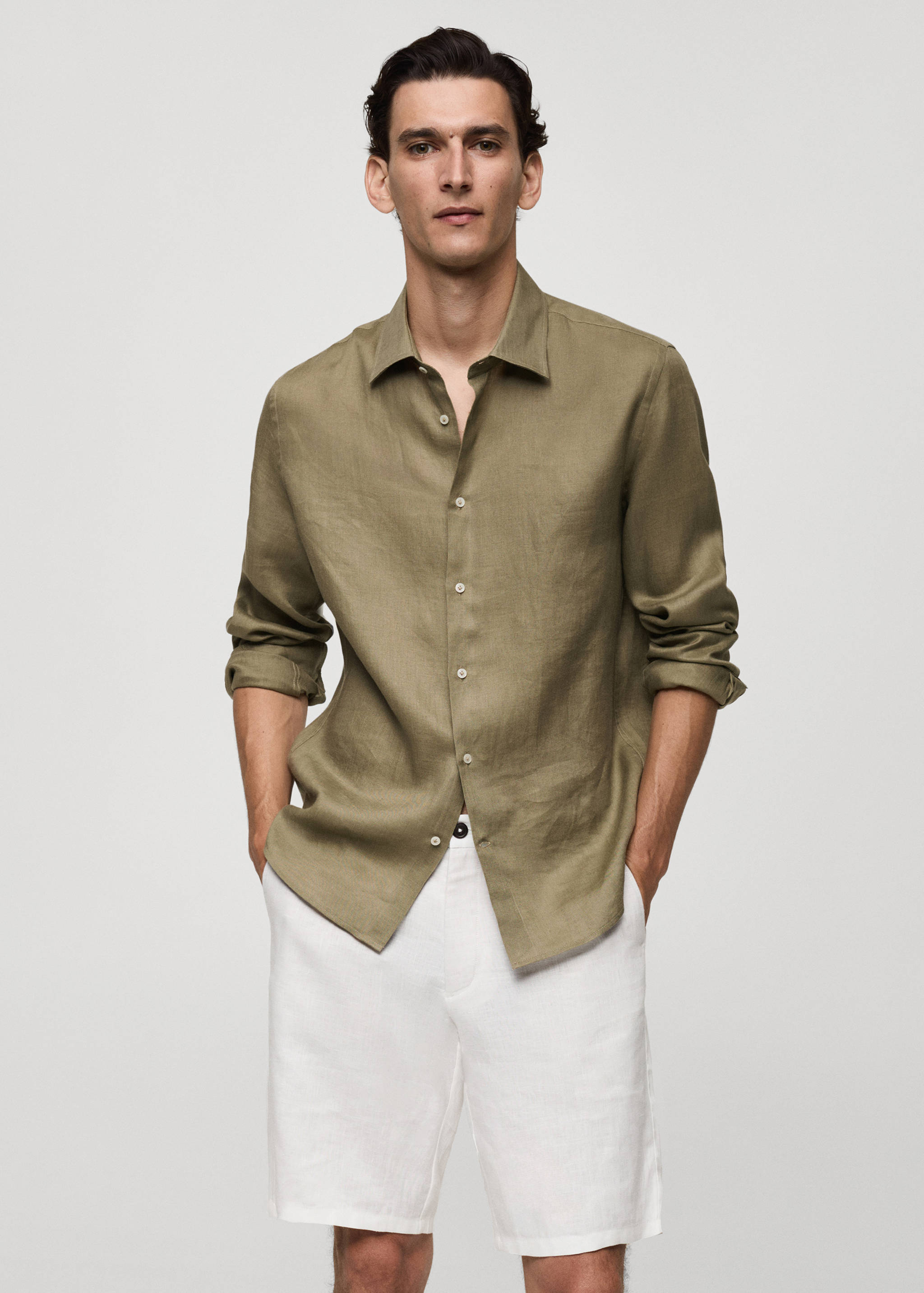 Camisa regular fit 100% lino - Plano medio