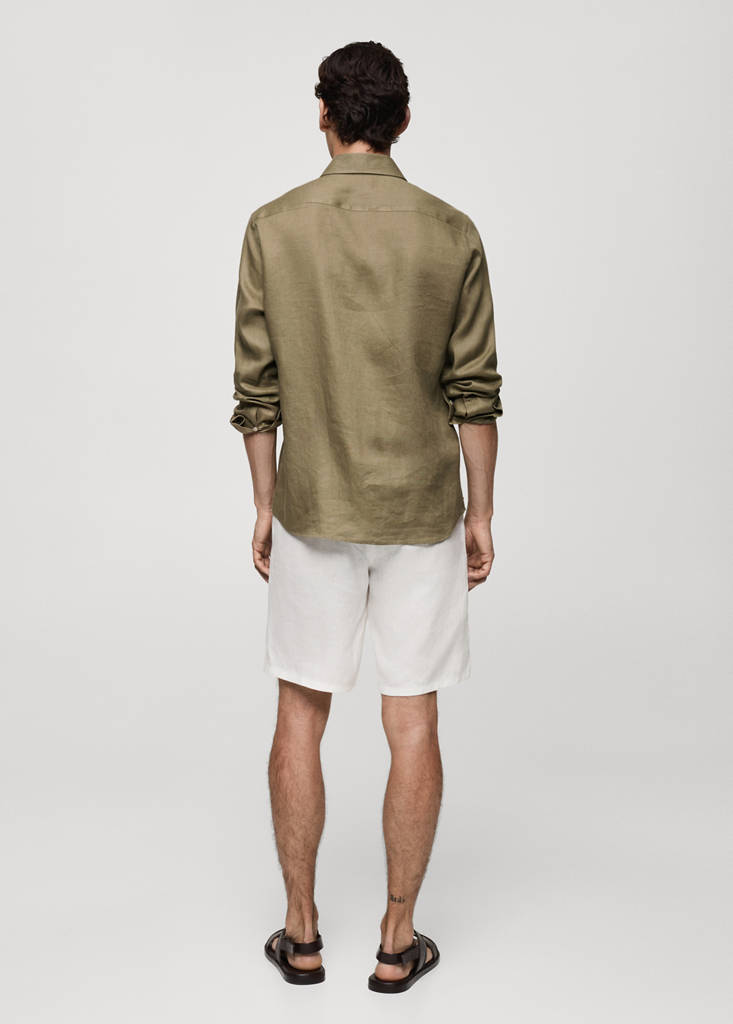Regular-fit 100% linen shirt — Khaki