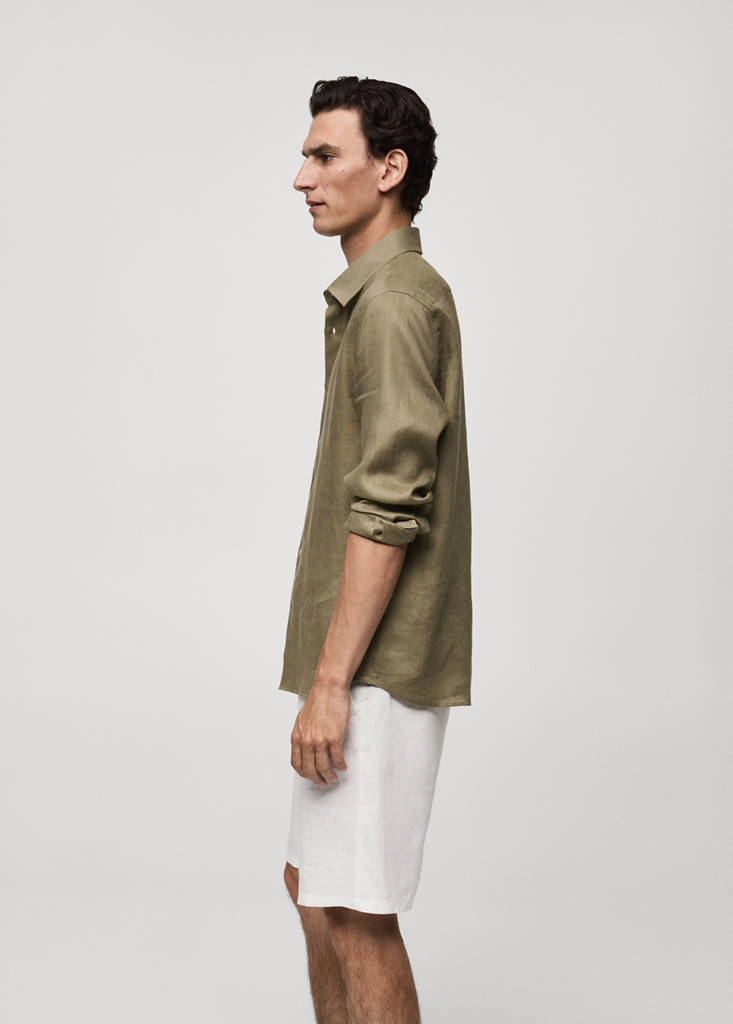 Regular-fit 100% linen shirt — Khaki