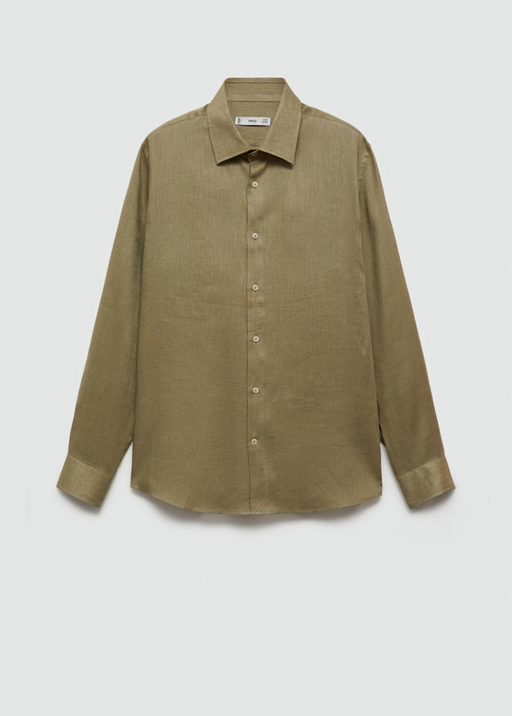 Regular-fit 100% linen shirt — Khaki
