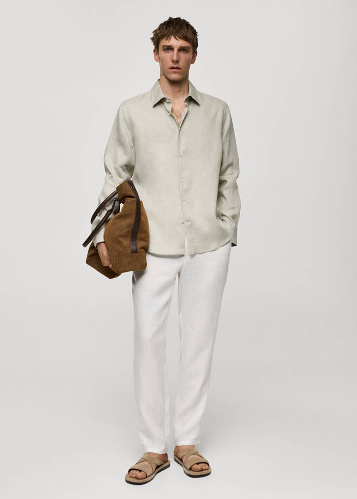 Regular-fit 100% linen shirt — Aqua Green