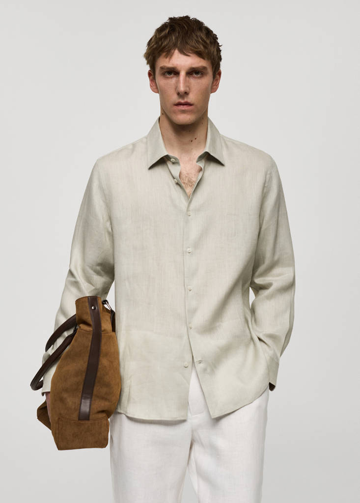 Regular-fit 100% linen shirt — Aqua Green