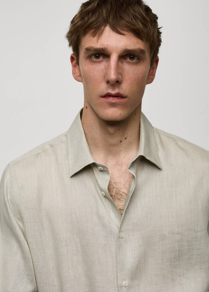 Regular-fit 100% linen shirt — Aqua Green