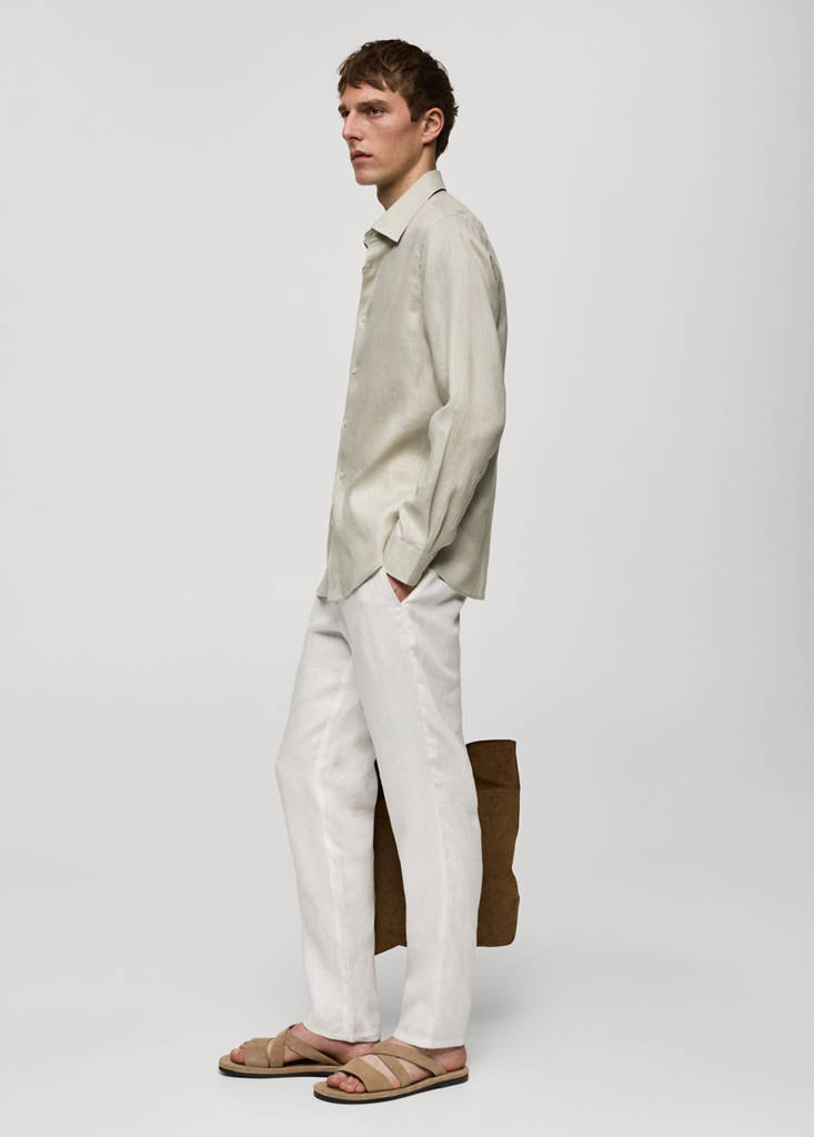 Regular-fit 100% linen shirt — Aqua Green