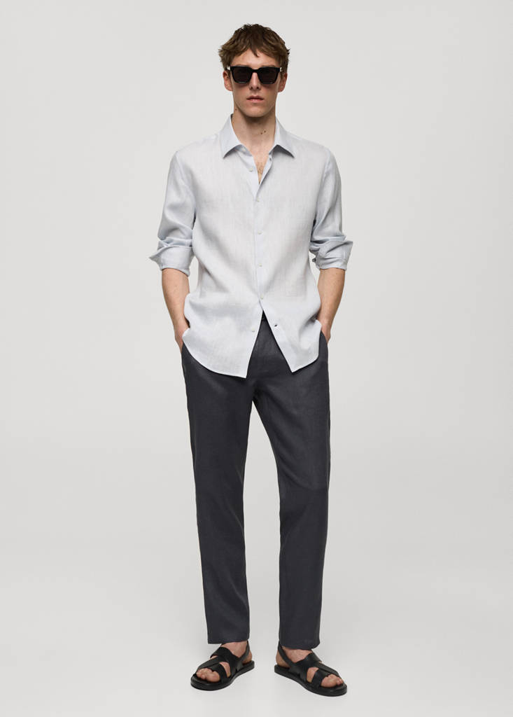 Regular-fit 100% linen shirt — Sky Blue