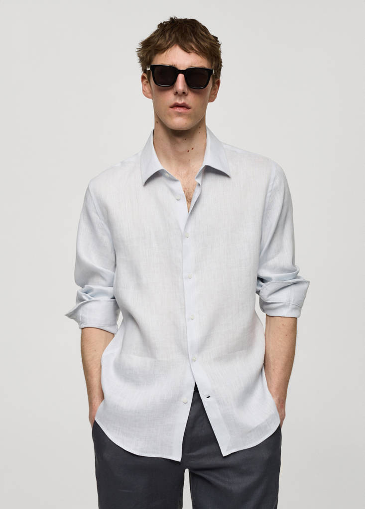 Regular-fit 100% linen shirt — Sky Blue