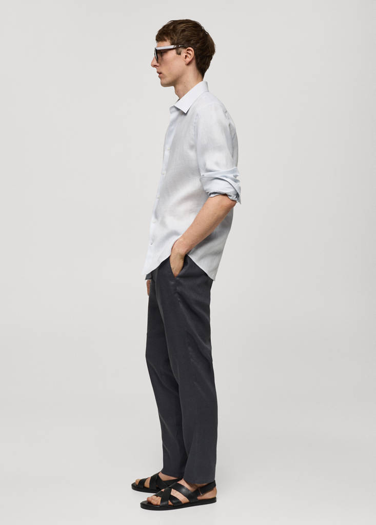 Regular-fit 100% linen shirt — Sky Blue