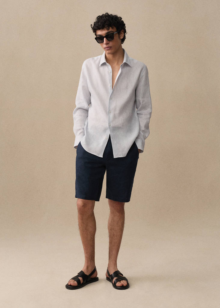 Regular-fit 100% linen shirt — Sky Blue