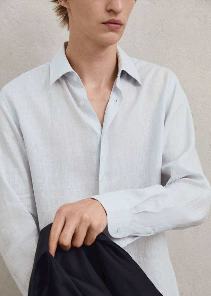 Regular-fit 100% linen shirt — Sky Blue