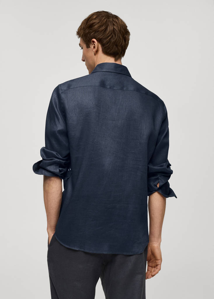Regular-fit 100% linen shirt — Night Blue