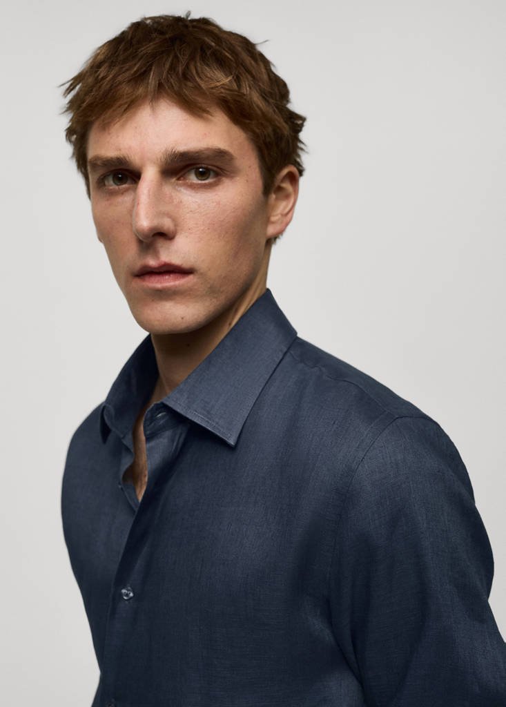 Regular-fit 100% linen shirt — Night Blue