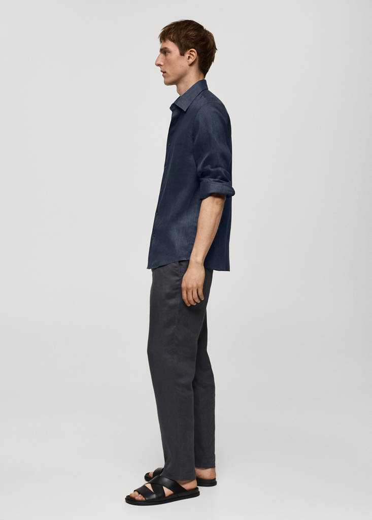 Regular-fit 100% linen shirt — Night Blue