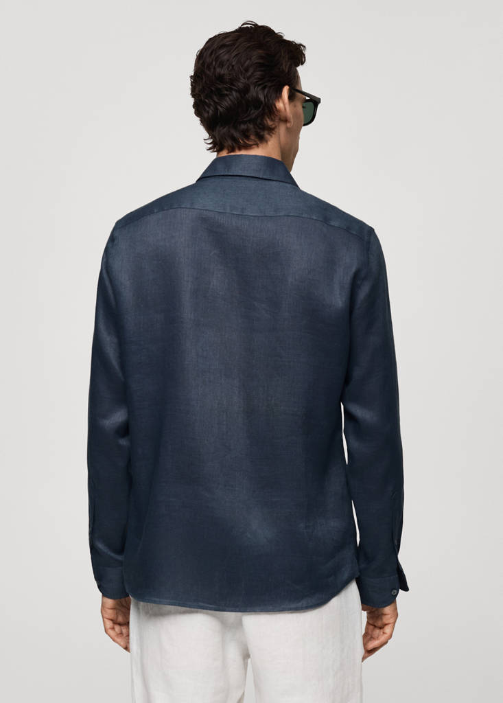 Regular-fit 100% linen shirt — Night Blue
