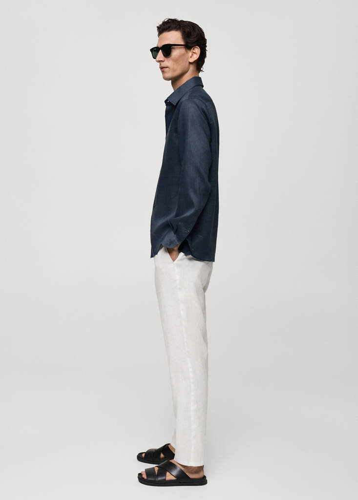 Regular-fit 100% linen shirt — Night Blue