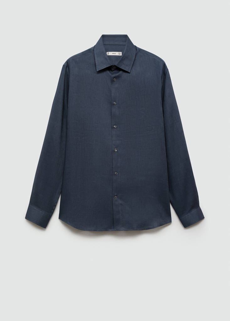 Regular-fit 100% linen shirt — Night Blue