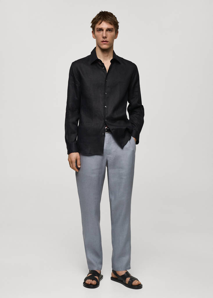 Regular-fit 100% linen shirt — Charcoal