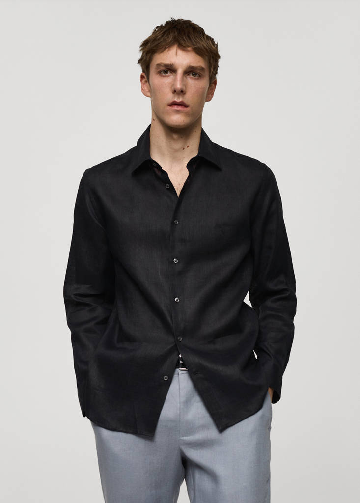 Regular-fit 100% linen shirt — Charcoal