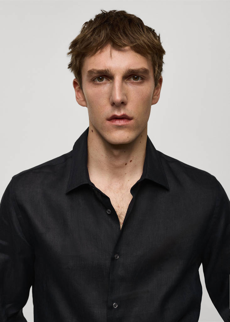 Regular-fit 100% linen shirt — Charcoal