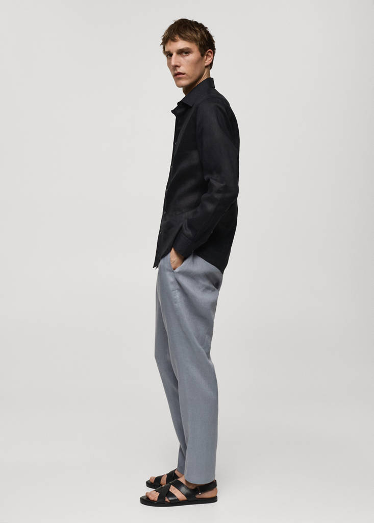 Regular-fit 100% linen shirt — Charcoal