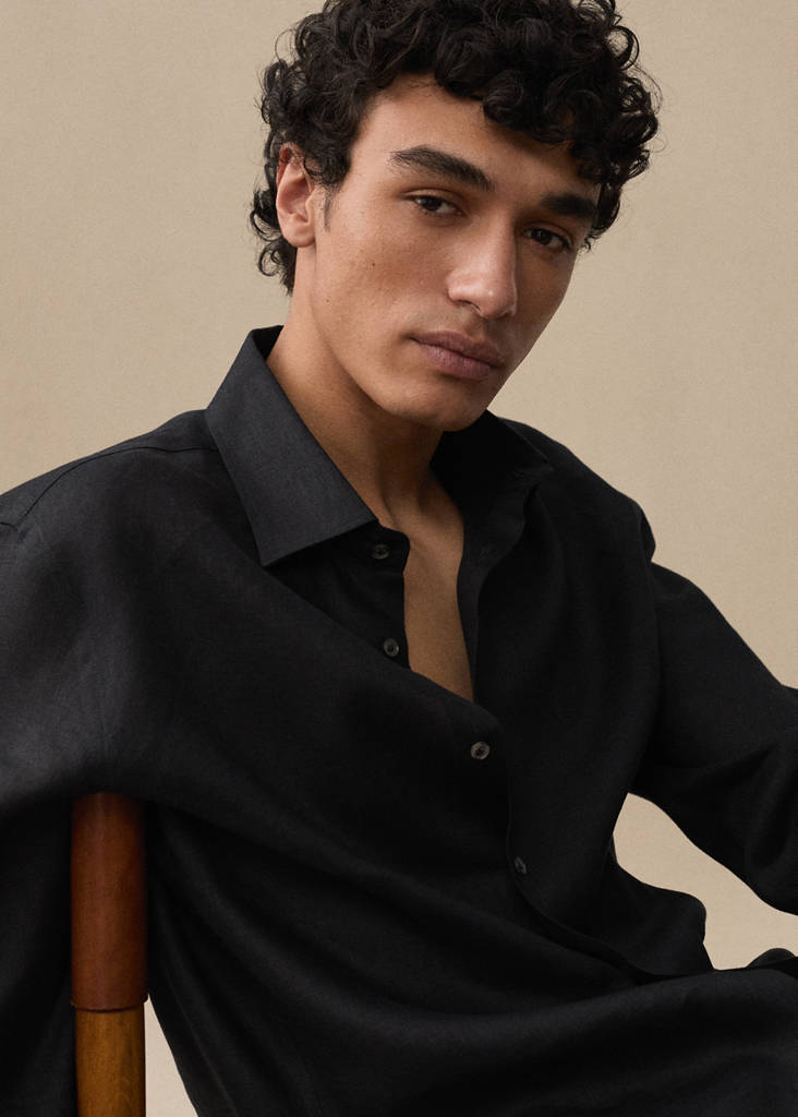 Regular-fit 100% linen shirt — Charcoal