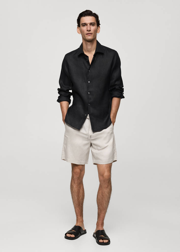 Regular-fit 100% linen shirt — Charcoal