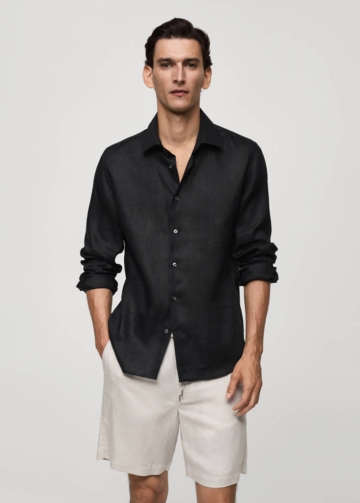 Regular-fit 100% linen shirt — Charcoal