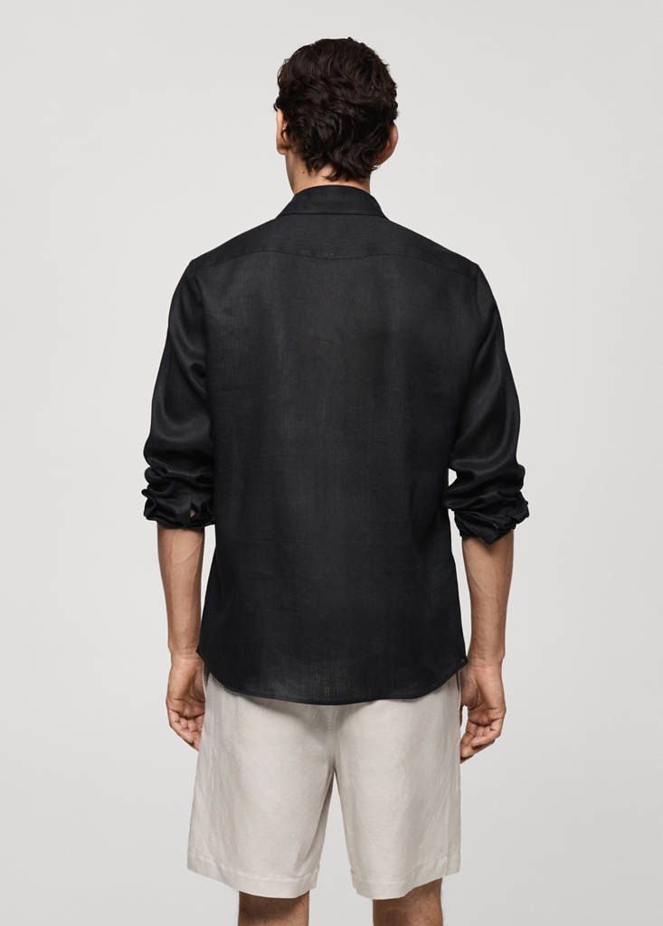 Regular-fit 100% linen shirt — Charcoal