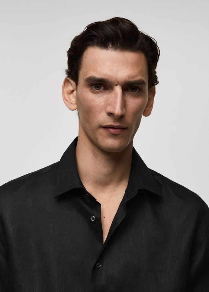 Regular-fit 100% linen shirt — Charcoal