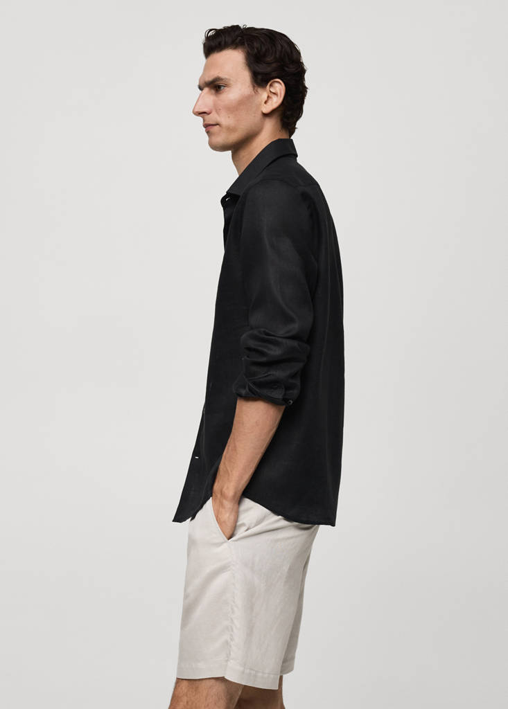 Regular-fit 100% linen shirt — Charcoal