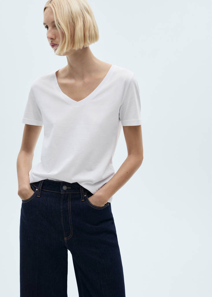 V-neck cotton T-shirt — White