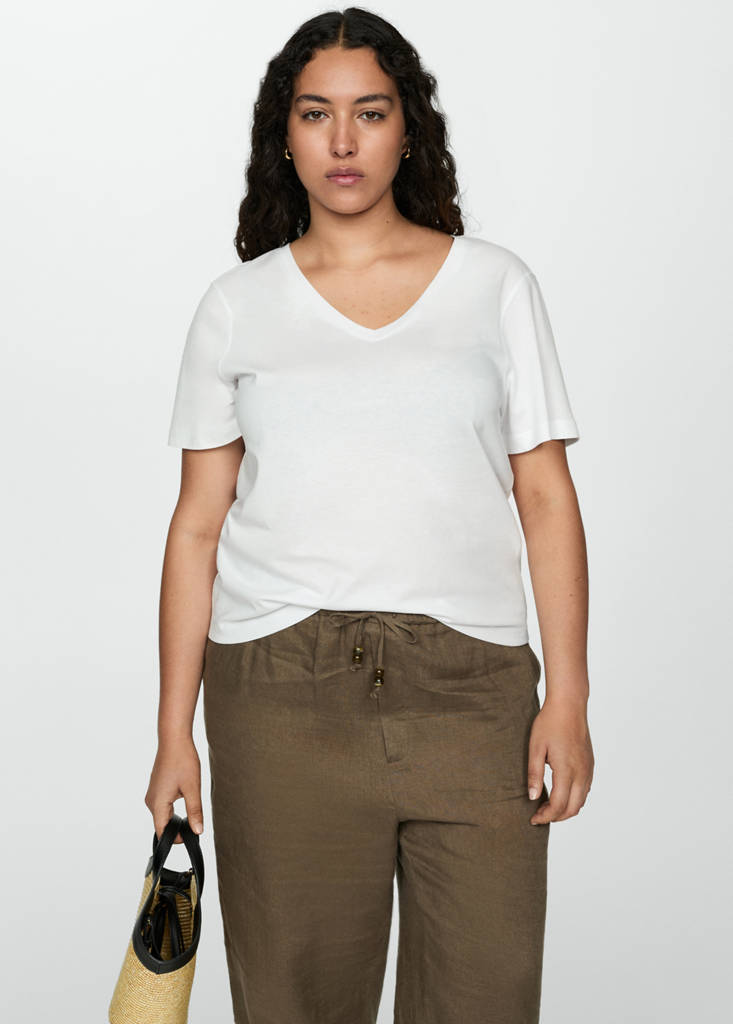 V-neck cotton T-shirt — White