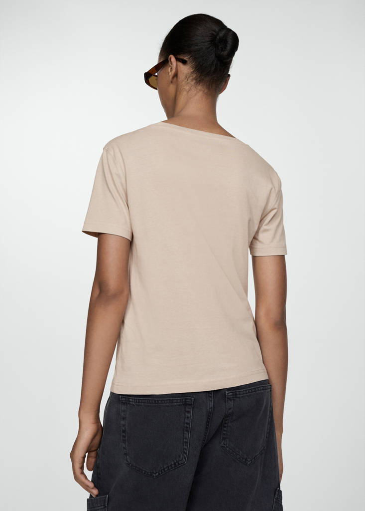 V-neck cotton T-shirt — Sand