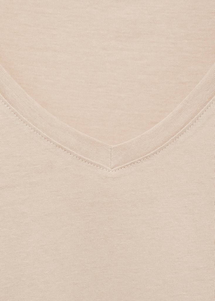 V-neck cotton T-shirt — Sand