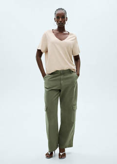 V-neck cotton T-shirt — Sand 5