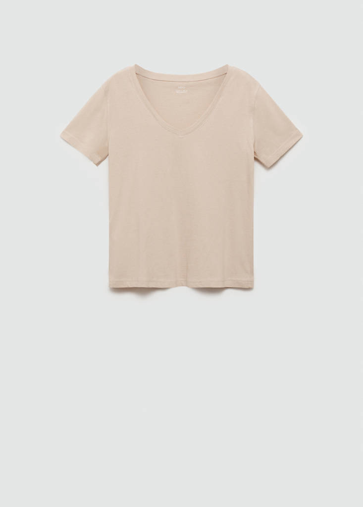 V-neck cotton T-shirt — Sand