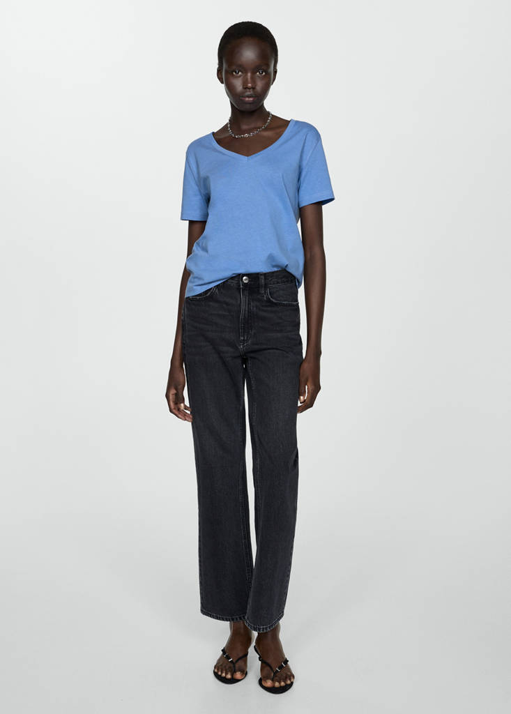 V-neck cotton T-shirt — Blue