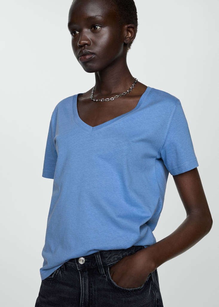 V-neck cotton T-shirt — Blue