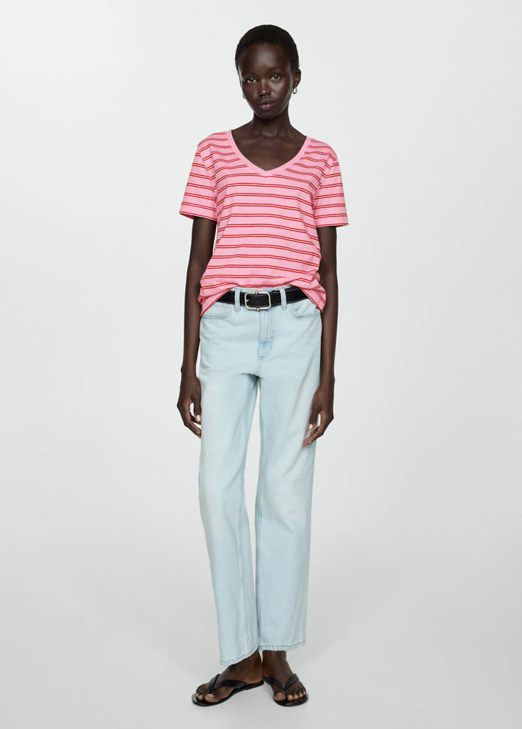 V-neck cotton T-shirt — Pink
