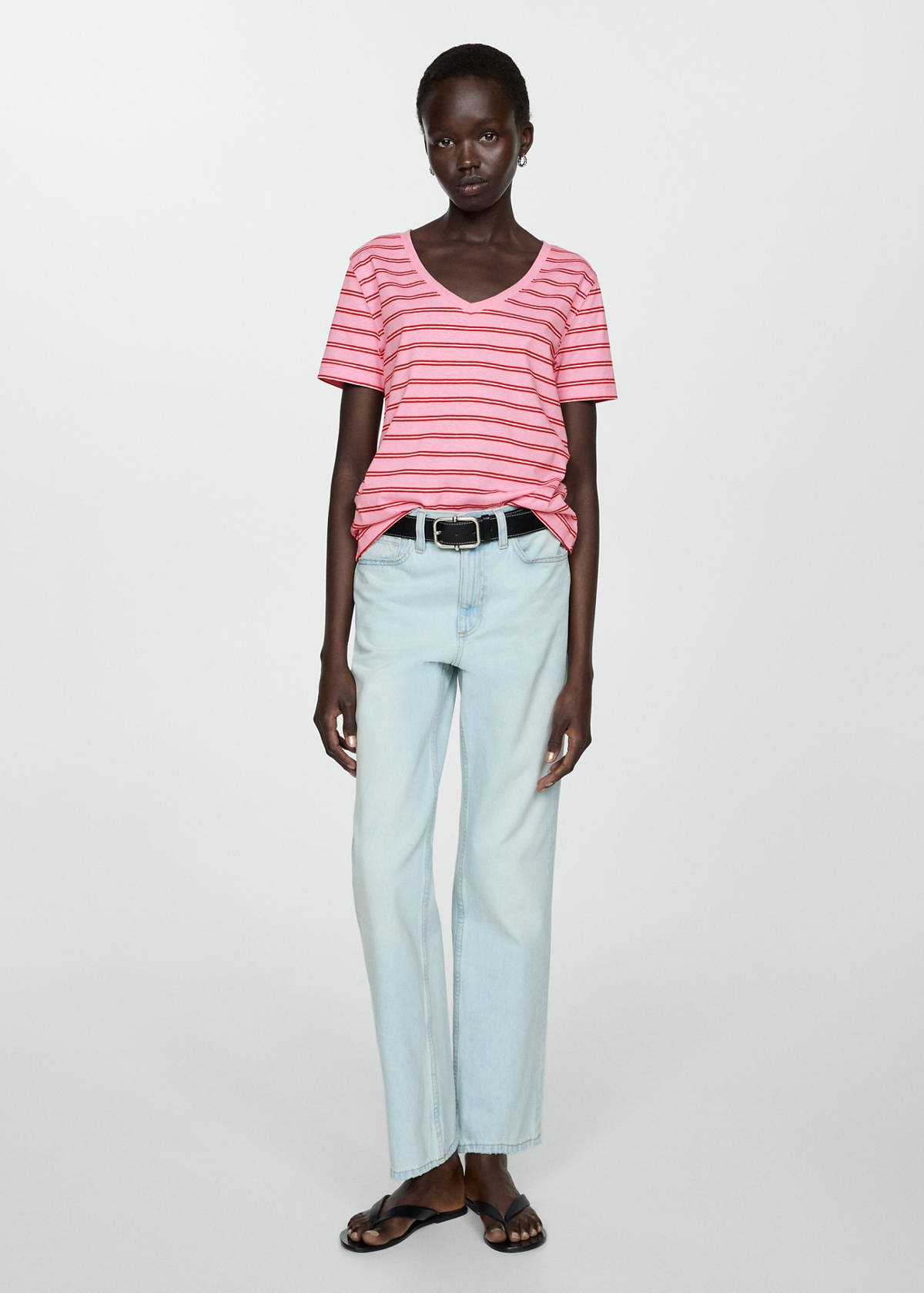V-neck cotton T-shirt — Pink