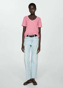 V-neck cotton T-shirt — Pink 2