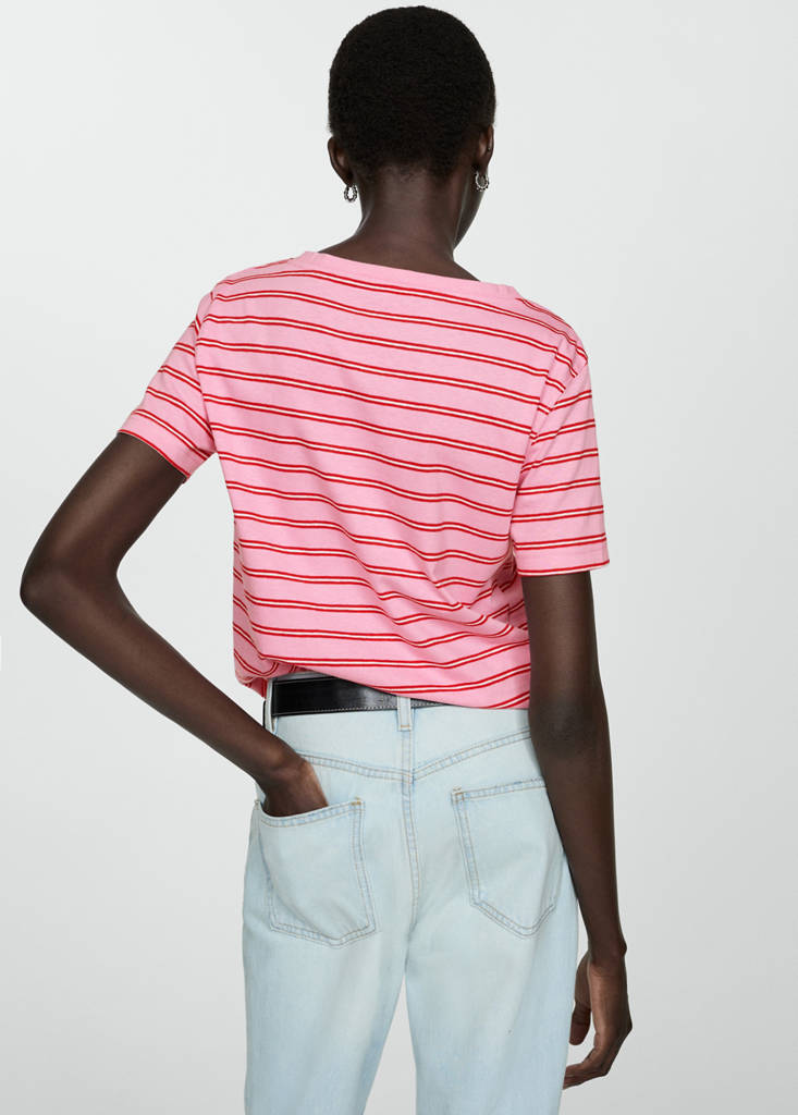 V-neck cotton T-shirt — Pink