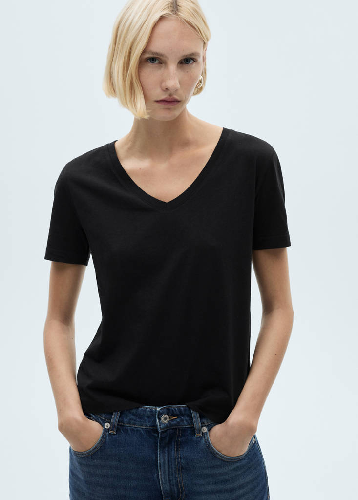 V-neck cotton T-shirt — Black