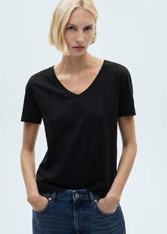 V-neck cotton T-shirt — Black 1