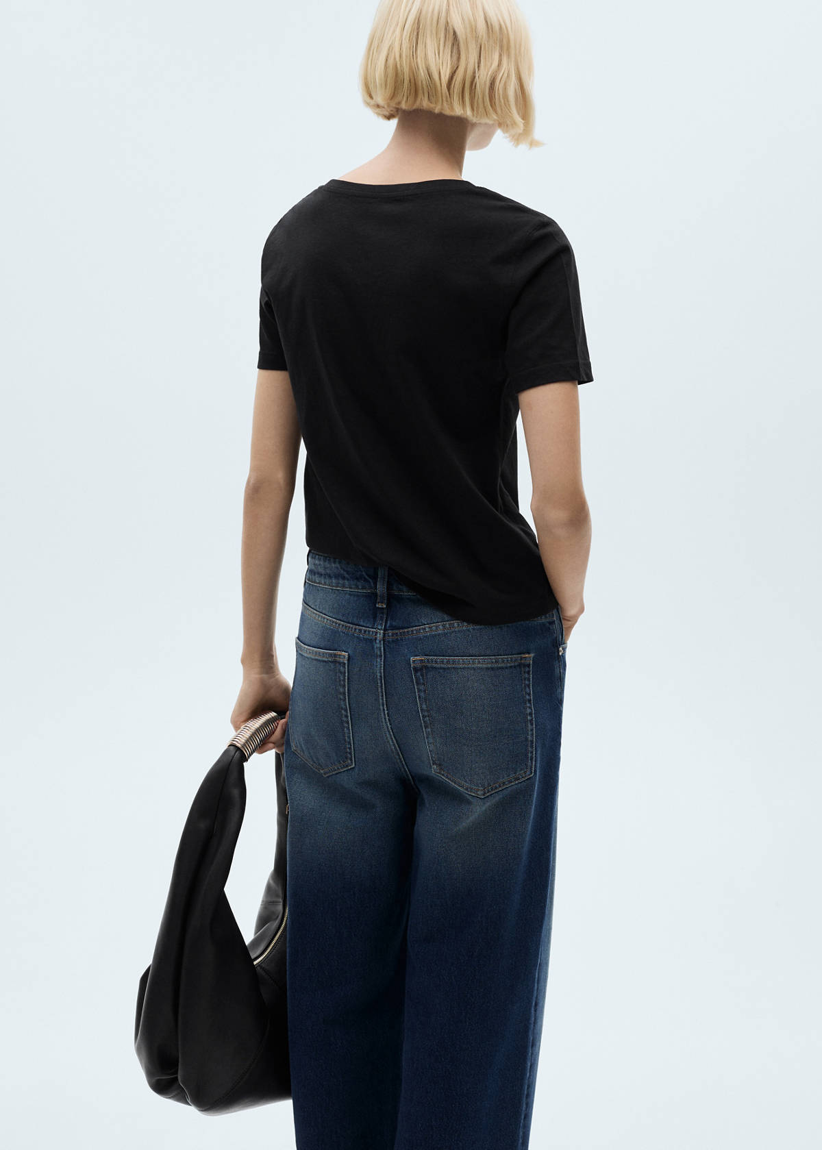 V-neck cotton T-shirt — Black