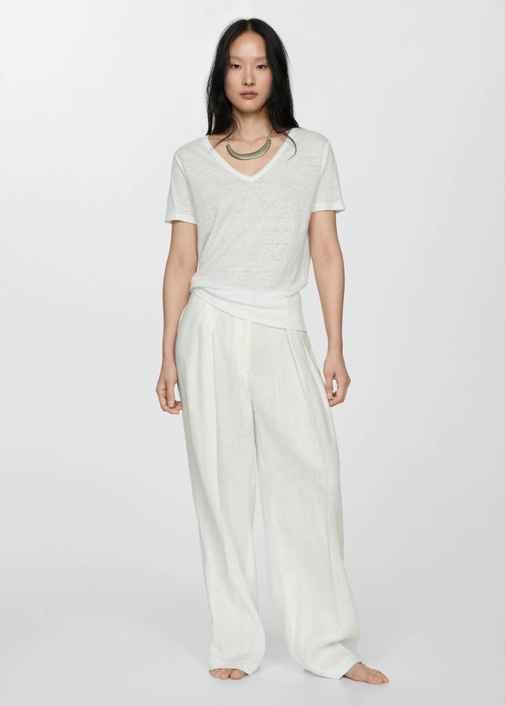 Short-sleeved linen t-shirt — White