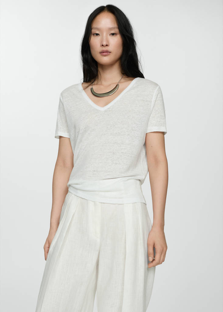 Short-sleeved linen t-shirt — White