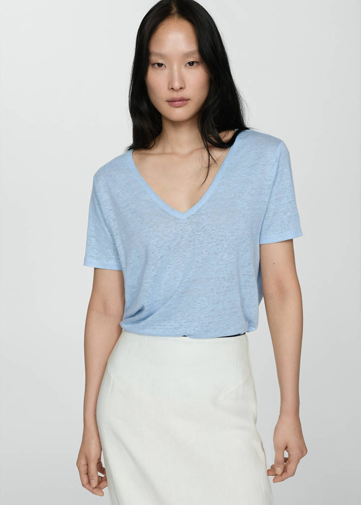 Short-sleeved linen t-shirt — Sky Blue