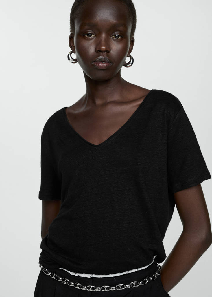 Short-sleeved linen t-shirt — Black